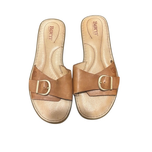 Born Shoes Leather Slide Buckle Sandals Tan Size 8 - Picture 1 of 9